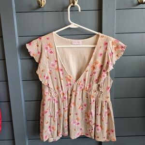 Floral V-Neck Dress with Ruffle Sleeves